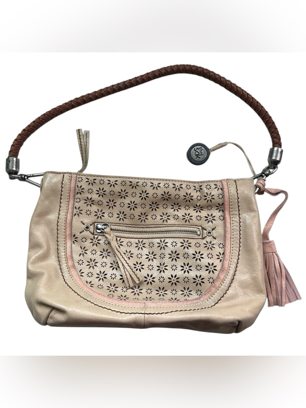 The Sak Floral Perforated Indi Boho Leather Shoulder Bag Purse